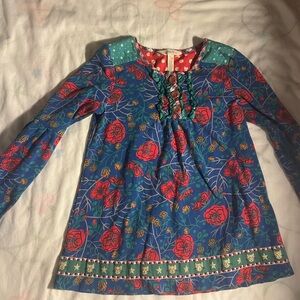 Matilda Jane Blue Floral Tunic with Red Polka Cat Lining